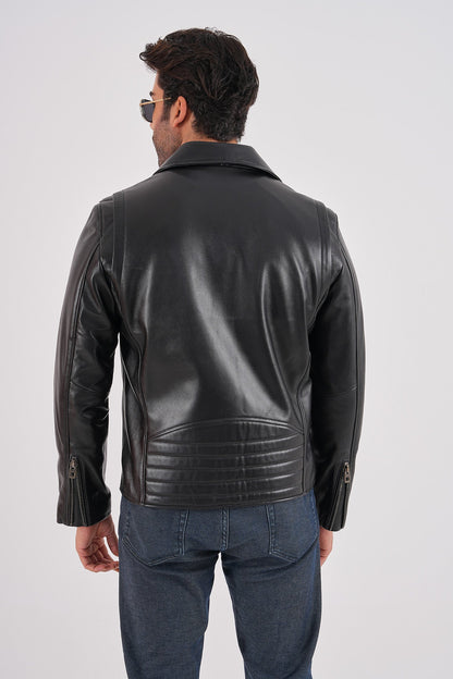 The Volt Black Leather Biker Men Jacket