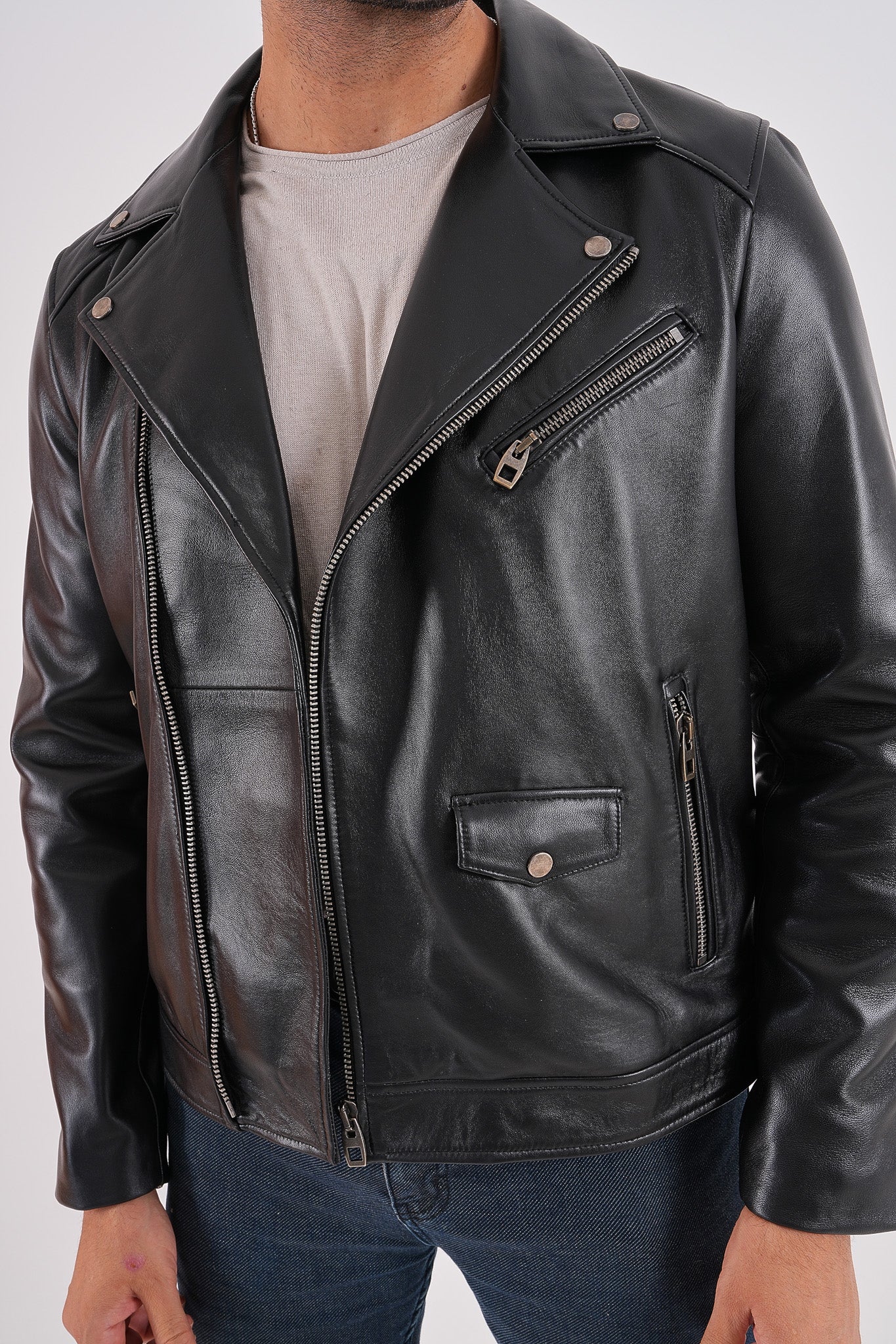 The Volt Black Leather Biker Men Jacket