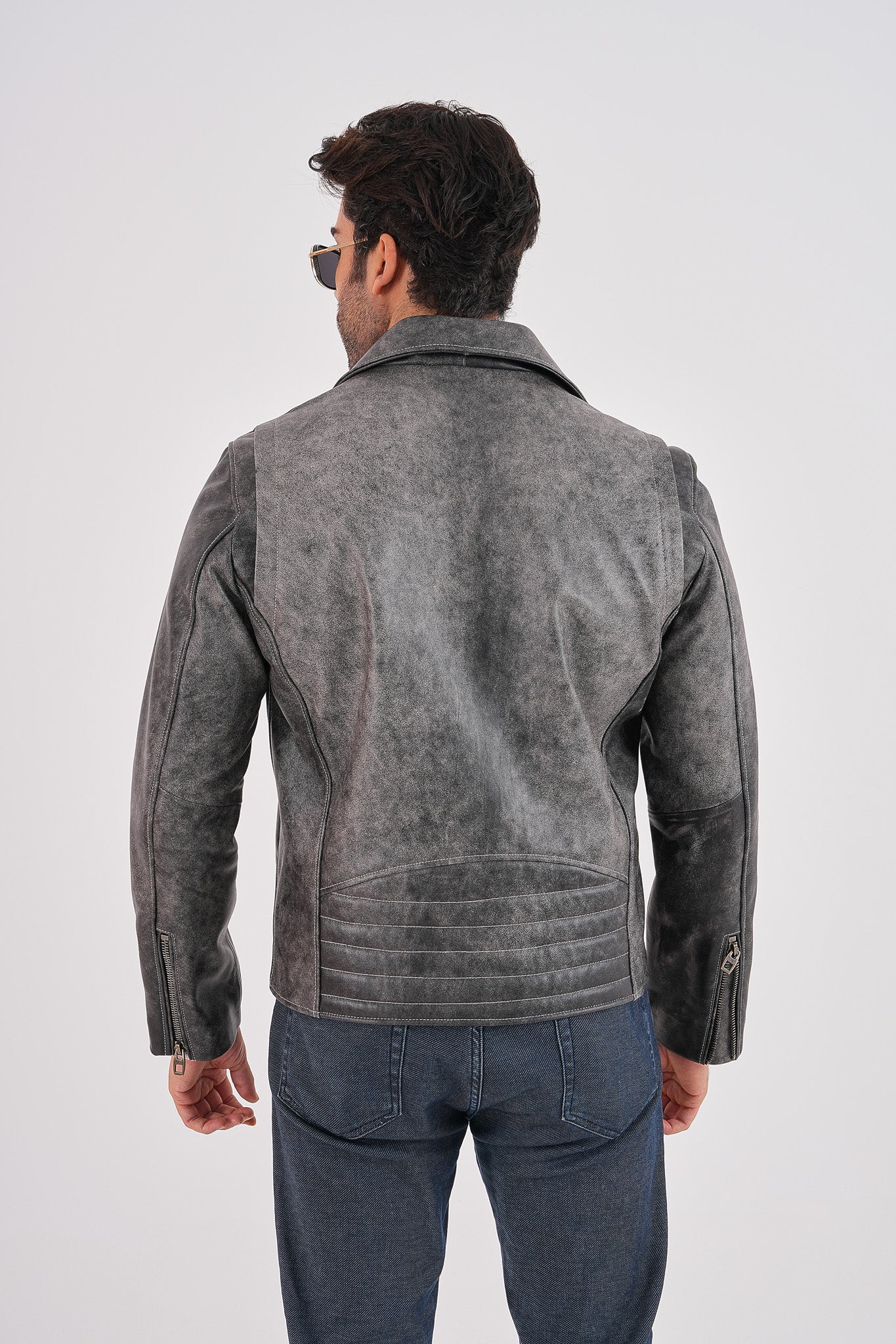 The Volt Textured Distressed Grey Leather Men Jacket