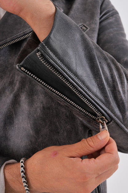 The Volt Textured Distressed Grey Leather Men Jacket