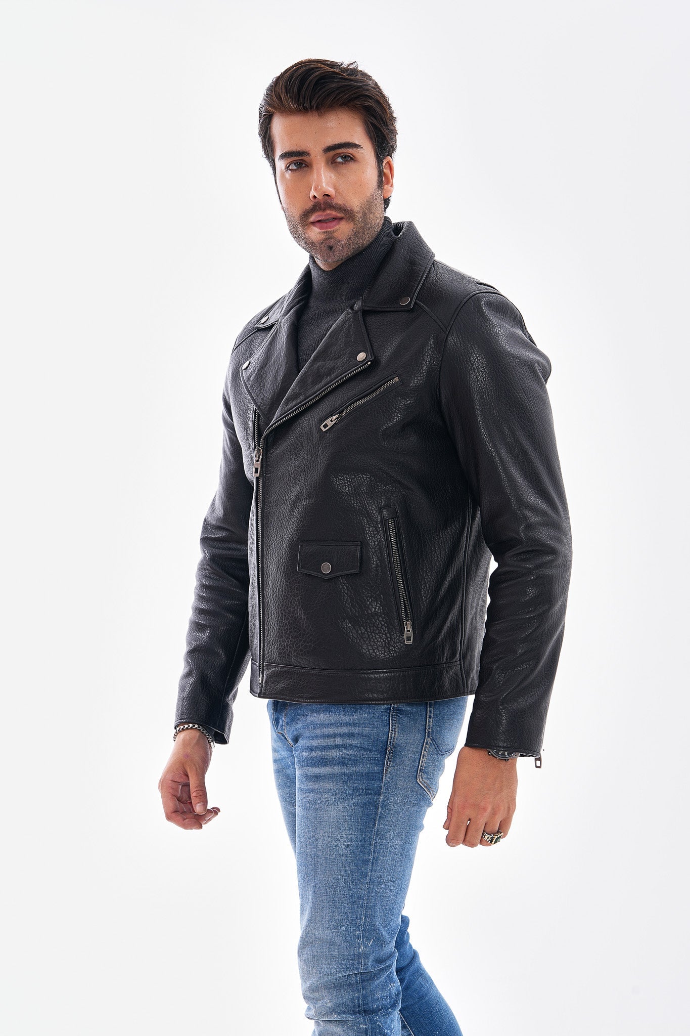 The Volt Textured Black Leather Men Jacket