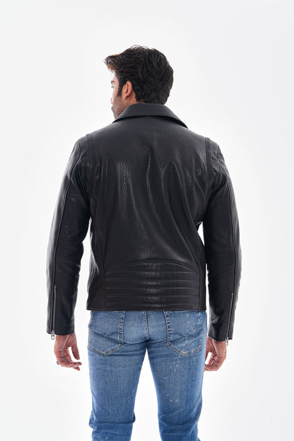 The Volt Textured Black Leather Men Jacket
