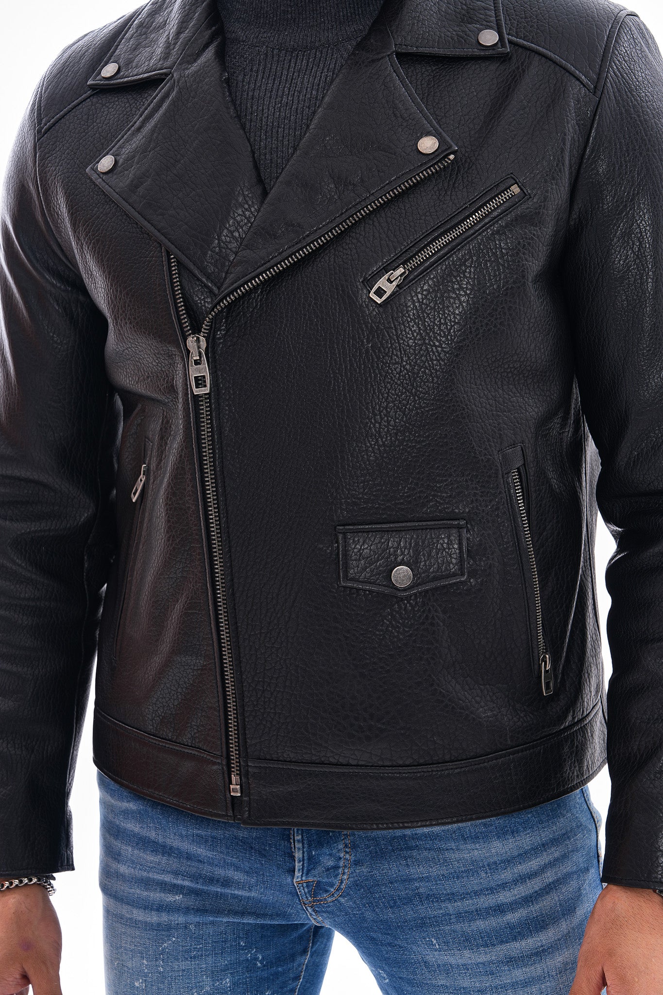 The Volt Textured Black Leather Men Jacket