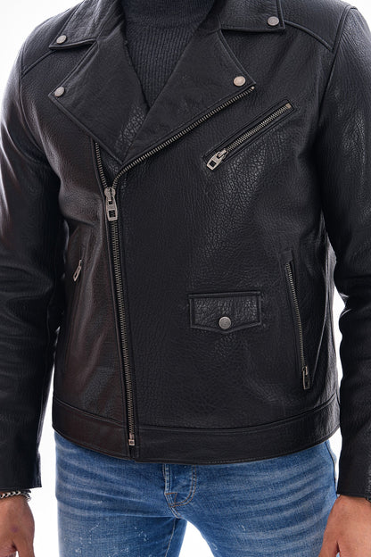 The Volt Textured Black Leather Men Jacket