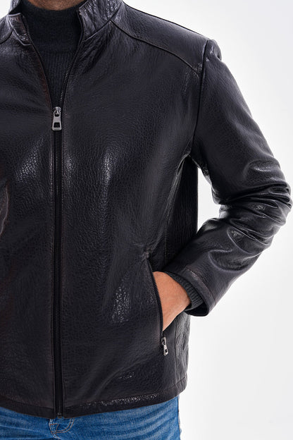 The Varden Navy Blue Leather Men Jacket