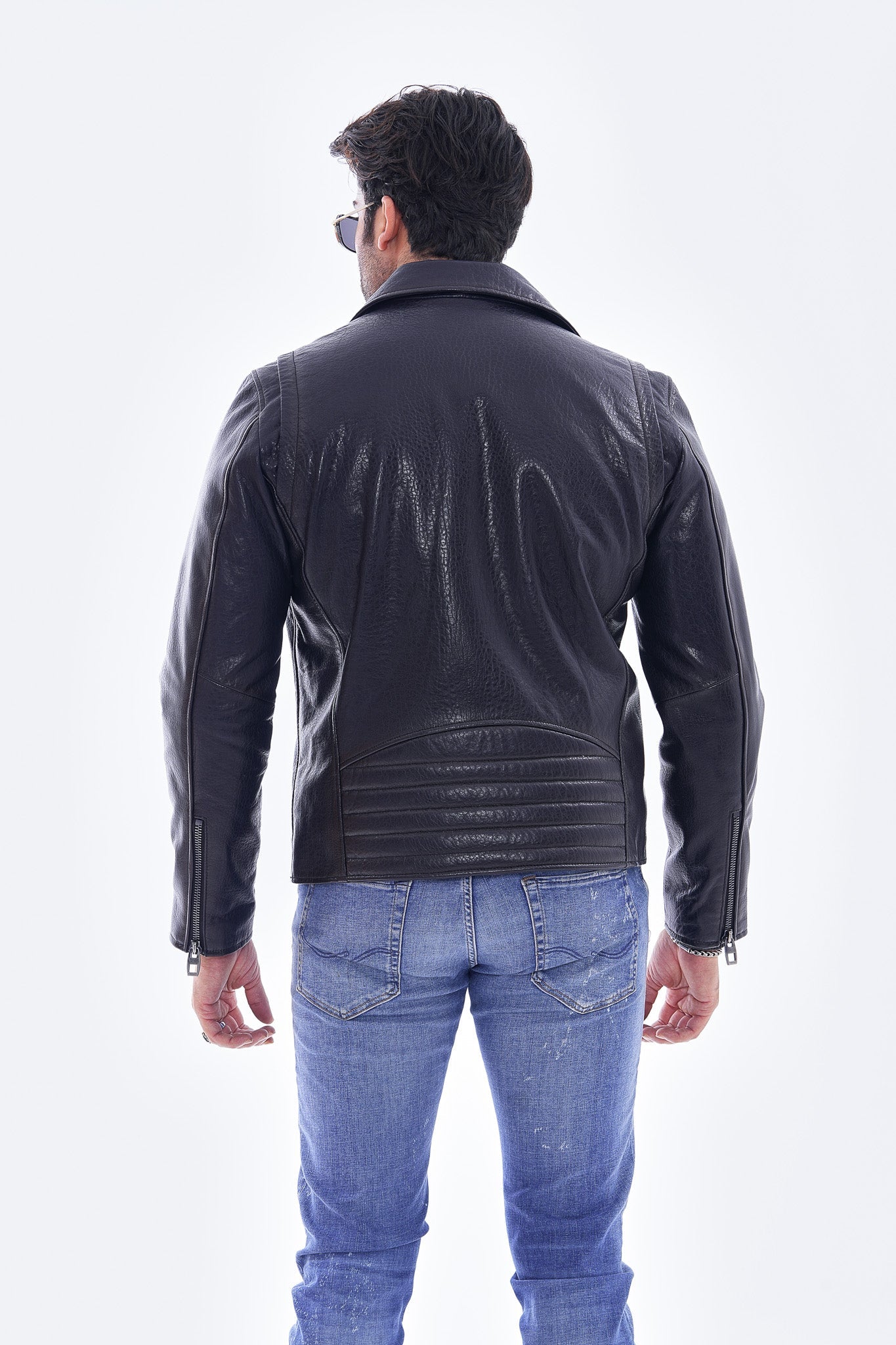 The Volt Textured Navy Blue Leather Men Jacket