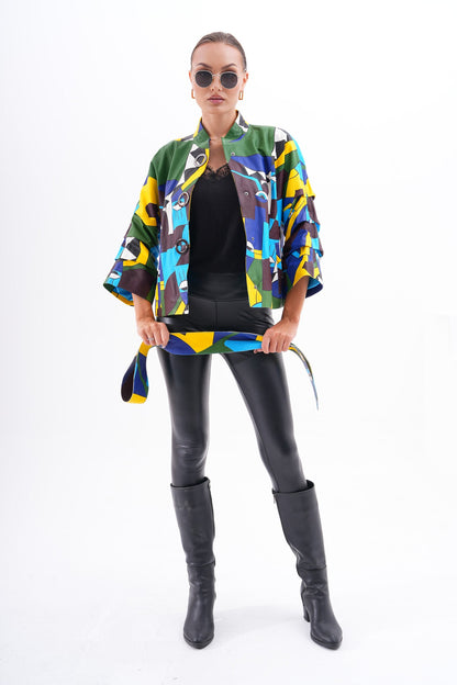 The Odessa Geometric Art Leather Women Jacket