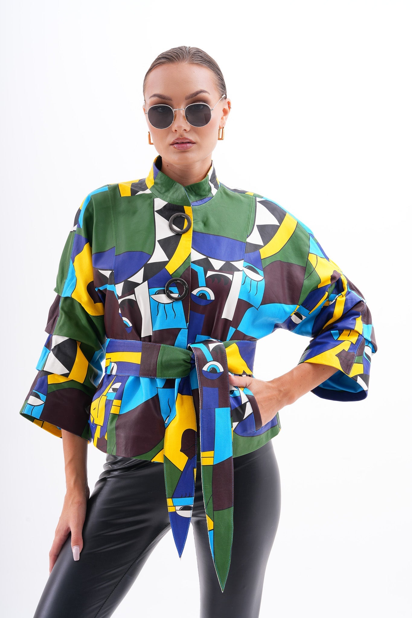 The Odessa Geometric Art Leather Women Jacket