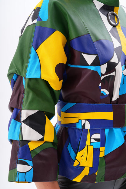 The Odessa Geometric Art Leather Women Jacket