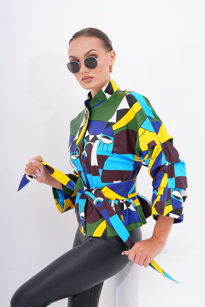 The Odessa Geometric Art Leather Women Jacket