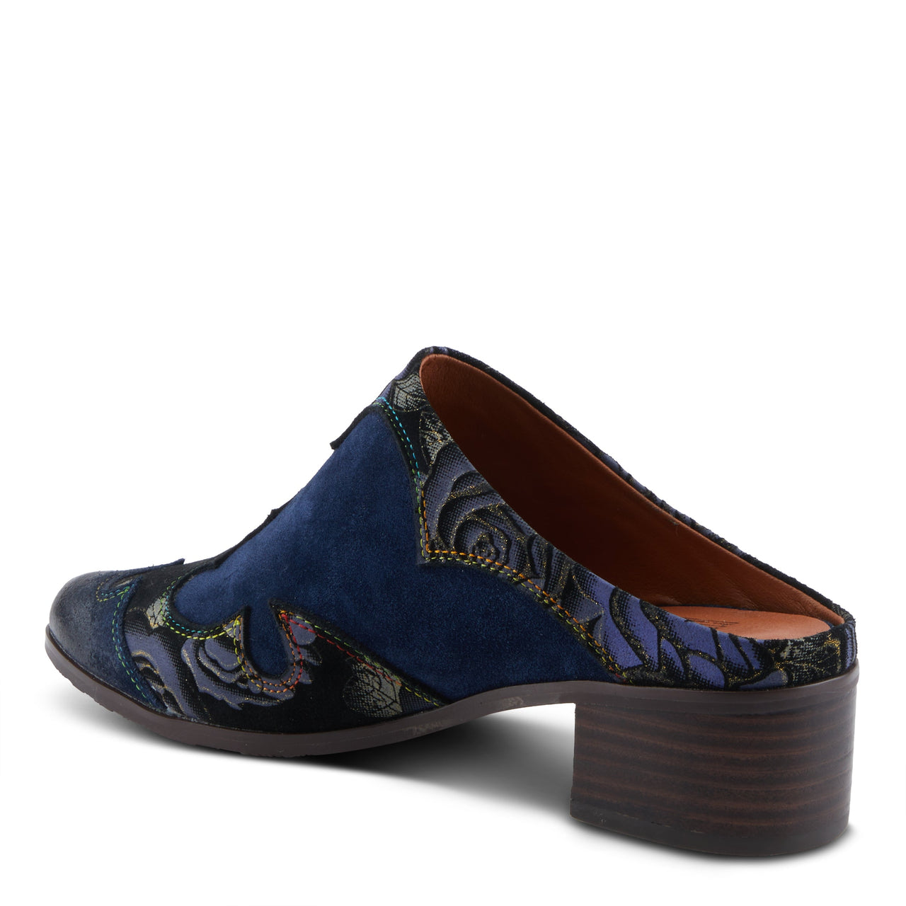 Pair of L'ARTISTE LADYSLIDE-SHINE SHOES with hand-painted geometric design