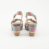 Thumbnail for Women's slingback sandals with hand-painted details and stacked heel