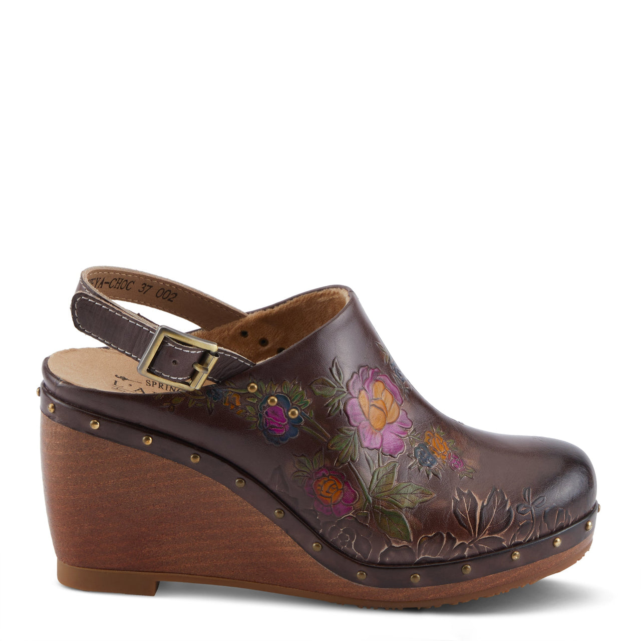 L'ARTISTE LOVEYA CLOGS in studded leather with decorative metallic hardware