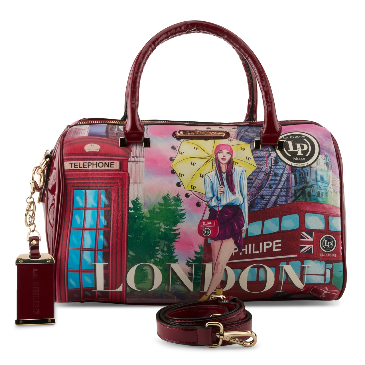 Stylish and functional LA PHILIPE LP1020-11 UMBRELLA IN LONDON HANDBAG-CLASSIC handbag with umbrella compartment