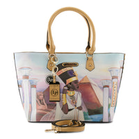 Thumbnail for LA PHILIPE LP1021-1 EGYPTIAN PARADISE HANDBAG-TOTE in rich blue and gold colors, featuring intricate Egyptian-inspired designs and spacious interior for all your essentials