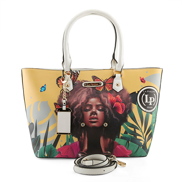 LA PHILIPE LP1021-12 BUTTERFLY FLY HANDBAG-TOTE in vibrant colors with butterfly design and spacious interior