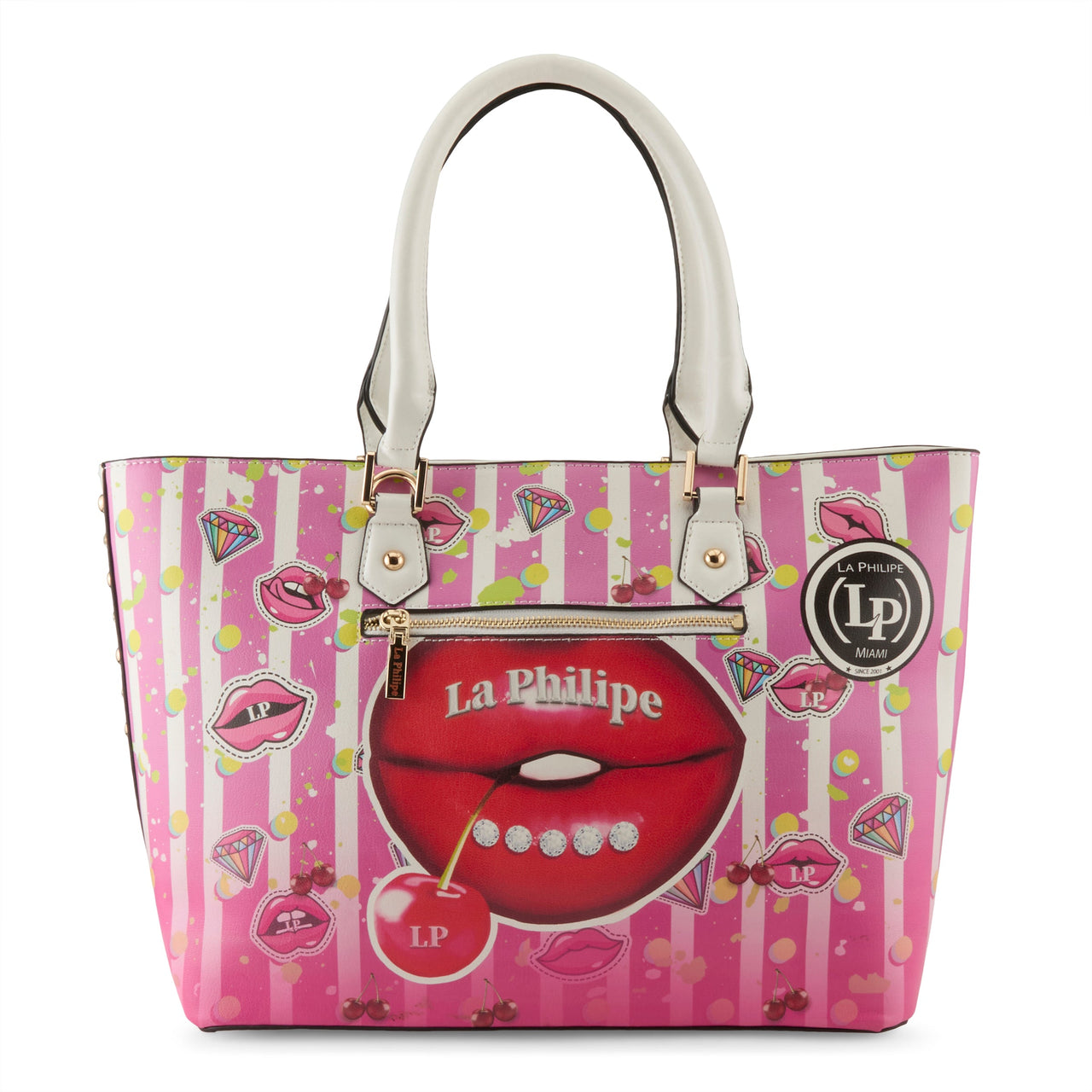 Unique LA PHILIPE LP1021-18 JUICY LIPS HANDBAG-TOTE tote made of high-quality materials and attention-grabbing artwork