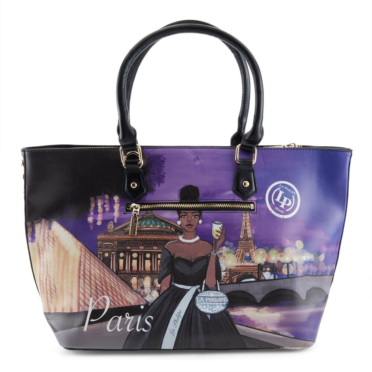 Chic and versatile LA PHILIPE LP1021-7 handbag-tote featuring a beautiful Paris theme and durable construction