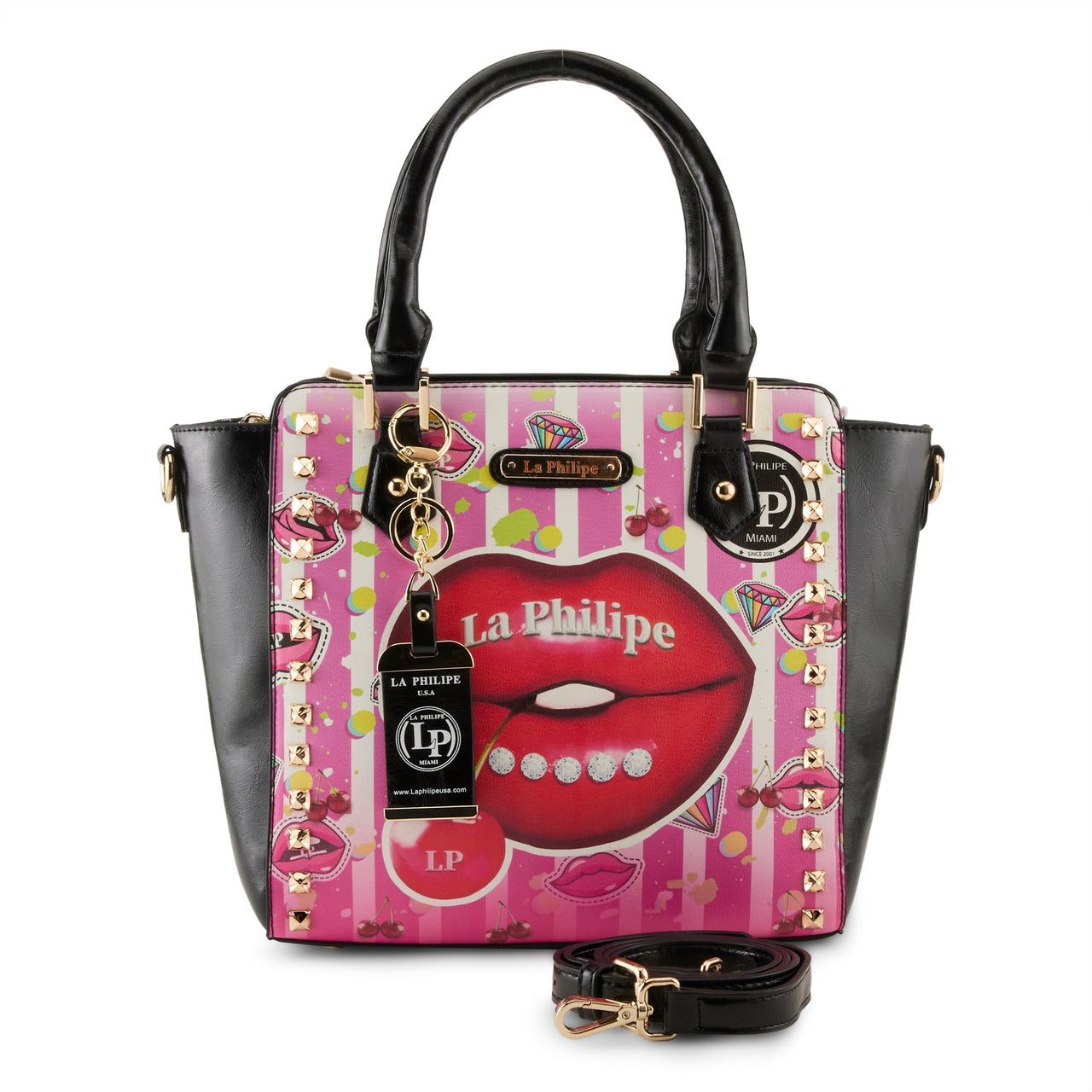 Juicy Lips Handbag - Satchel with dual top handles and adjustable strap