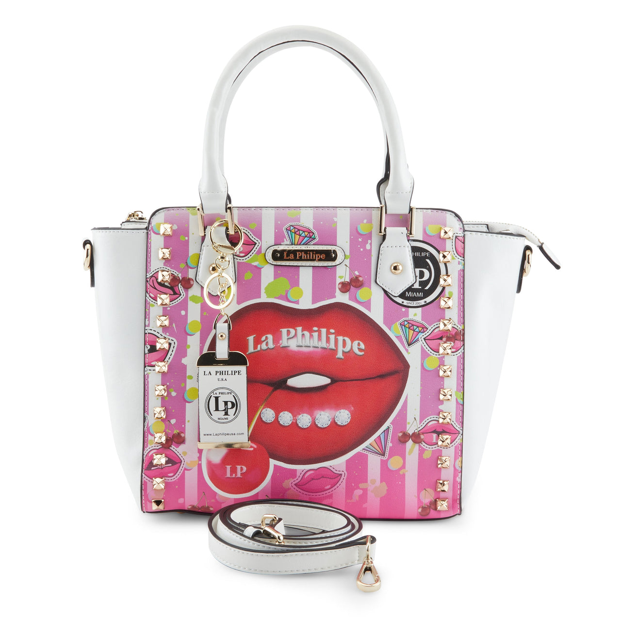 LA PHILIPE LP1022-18 satchel in eye-catching color with stunning hardware accents