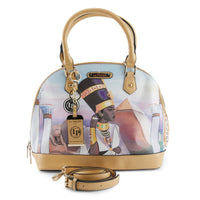 Thumbnail for Close-up of LA PHILIPE LP1023-1 EGYPTIAN PARADISE HANDBAG-OVAL in vibrant blue and gold colors with intricate Egyptian-inspired design 