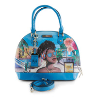 Thumbnail for Beautiful blue LA PHILIPE LP1023-8 handbag with oval design, perfect accessory for a stylish look in the Bahamas