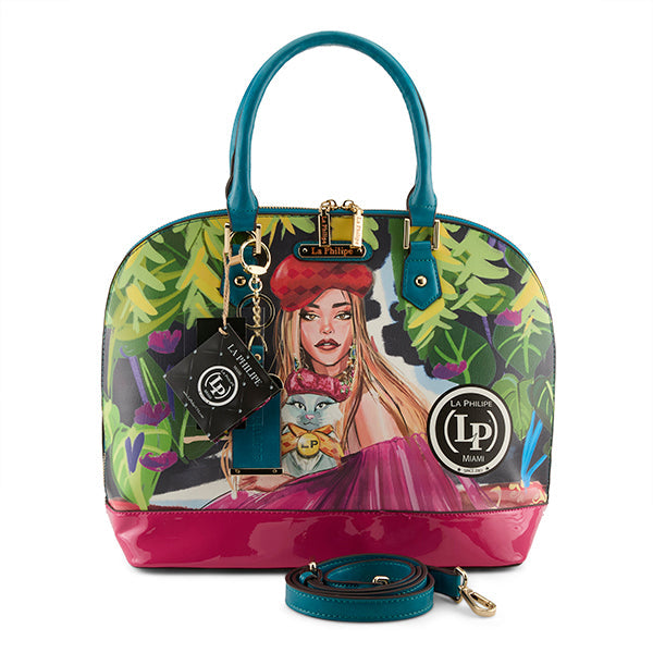 LA PHILIPE LP1027-17 BLOOMING GARDEN HANDBAG-OVAL, a stylish and elegant accessory perfect for carrying your essentials in a beautiful floral pattern