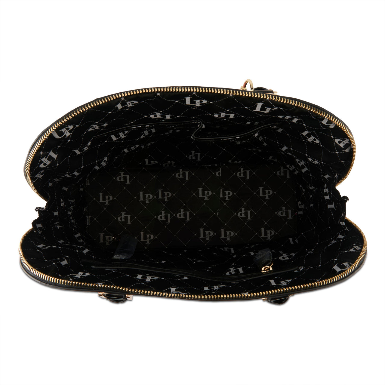 Close-up of LA PHILIPE LP1027-18 JUICY LIPS HANDBAG-OVAL handbag with shiny golden hardware