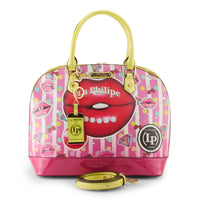 Thumbnail for Side view of LA PHILIPE LP1027-18 JUICY LIPS HANDBAG-OVAL showing spacious interior and multiple compartments