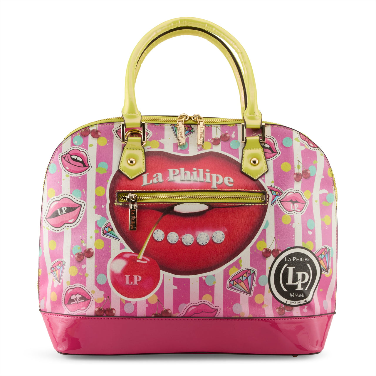 Stylish LA PHILIPE LP1027-18 JUICY LIPS HANDBAG-OVAL with adjustable shoulder strap and top handle