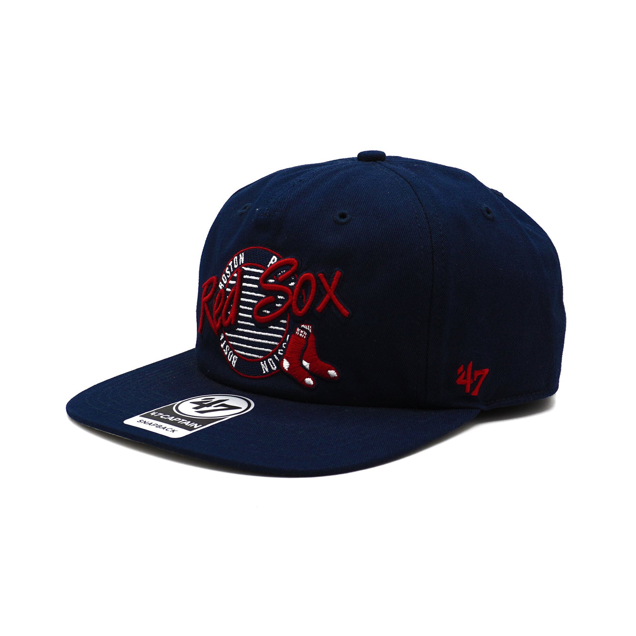 Mens 47 Brand Boston Red Sox Captain Snapback Navy hat with team logo and adjustable strap