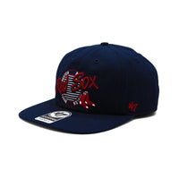 Thumbnail for Mens 47 Brand Boston Red Sox Captain Snapback Navy hat with team logo and adjustable strap