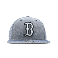 Thumbnail for  Grey snapback featuring Boston Red Sox logo and curved brim 