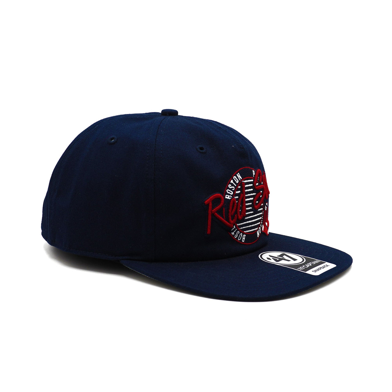 Boston Red Sox Mens 47 Brand Navy Captain Snapback with adjustable closure and team colors