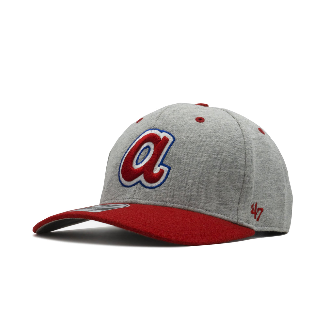 Mens 47 Brand Atlanta Braves MVP Strapback hat in grey and red with team logo embroidered on the front