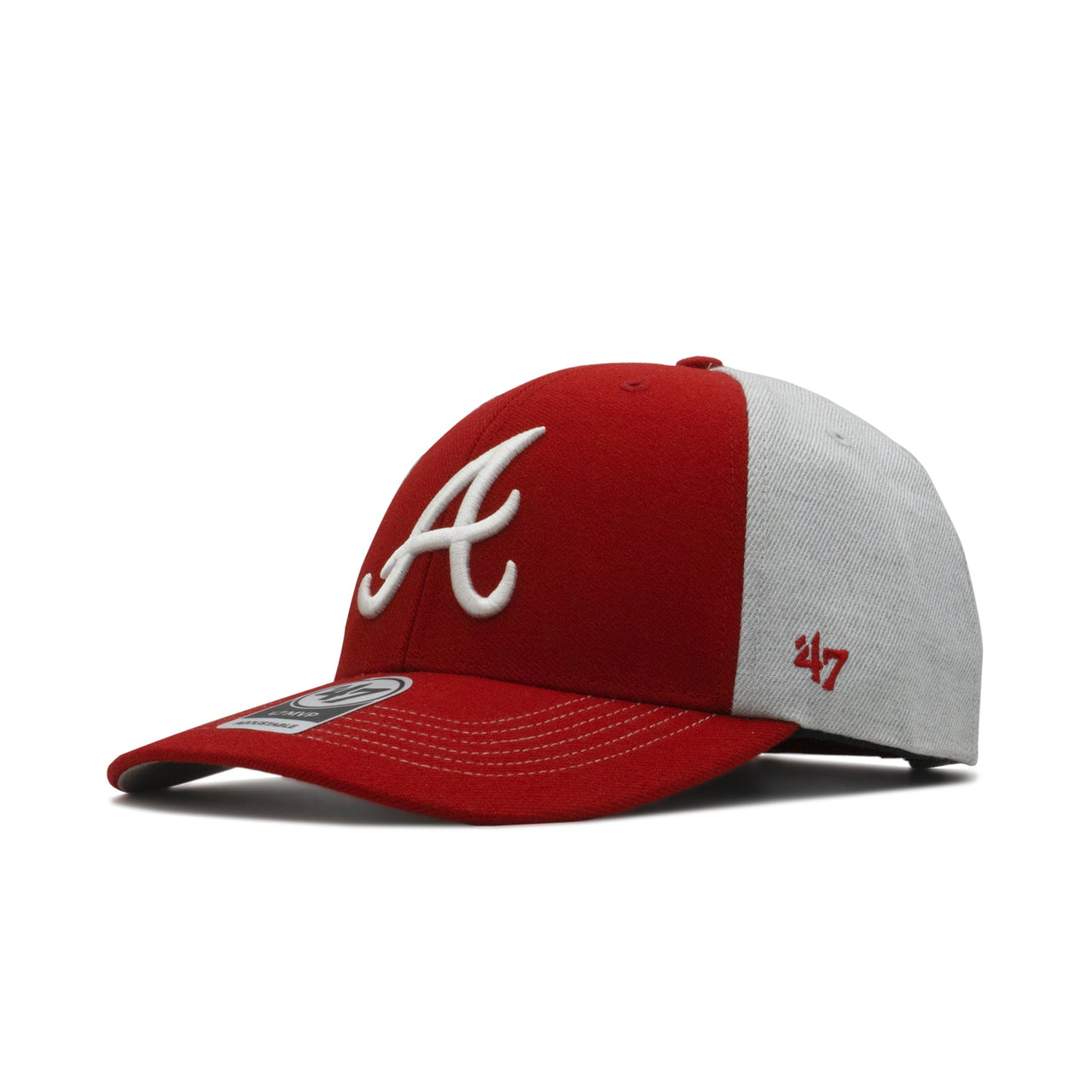 Mens 47 Brand Atlanta Braves MVP Strapback in red and grey with team logo embroidered on the front