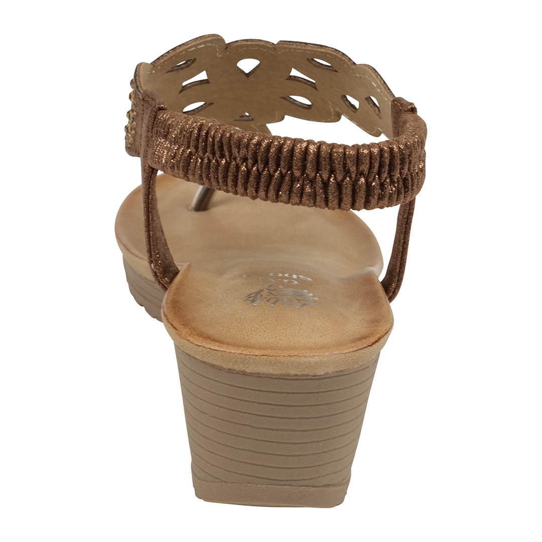 GC Shoes Madelyn Bronze Embellished Laser Cut Slingback Wedge Sandals