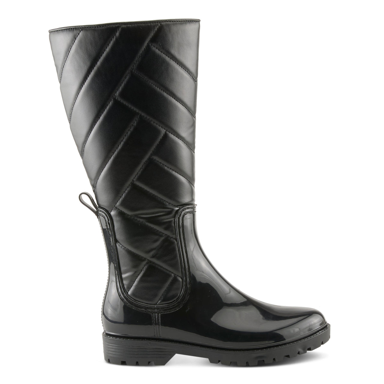 Black leather Spring Step Maiza boots with side zipper and stacked heel