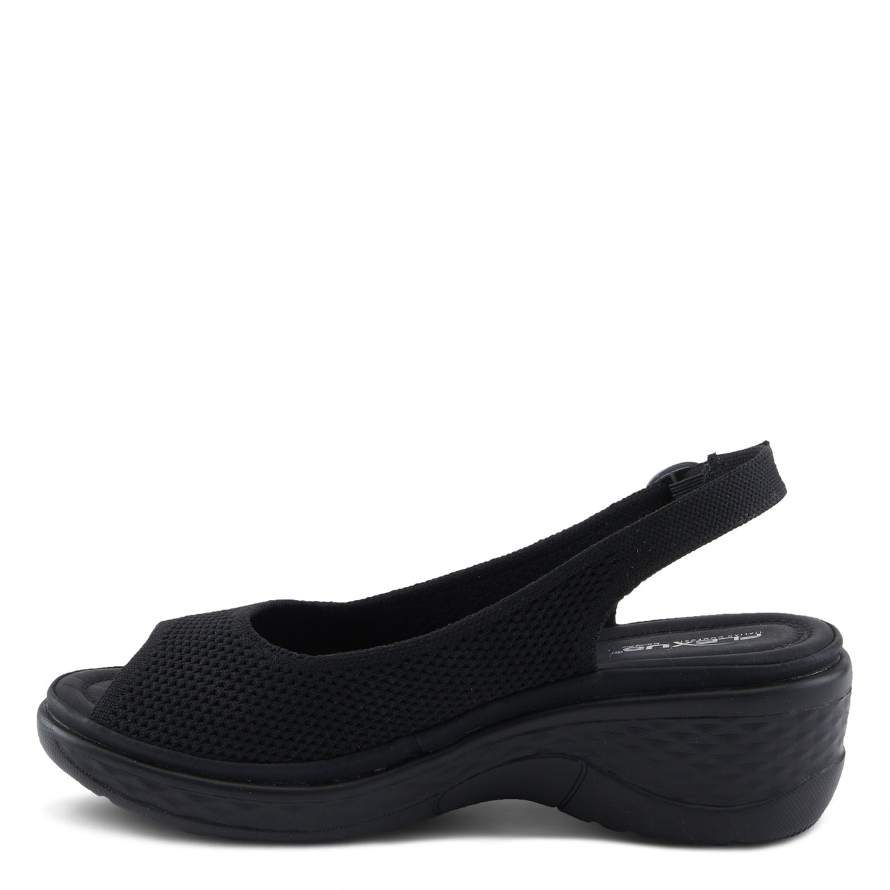 Women's Spring Step Shoes Flexus Mayberry Sandals in black, featuring adjustable straps and comfortable cushioned footbed