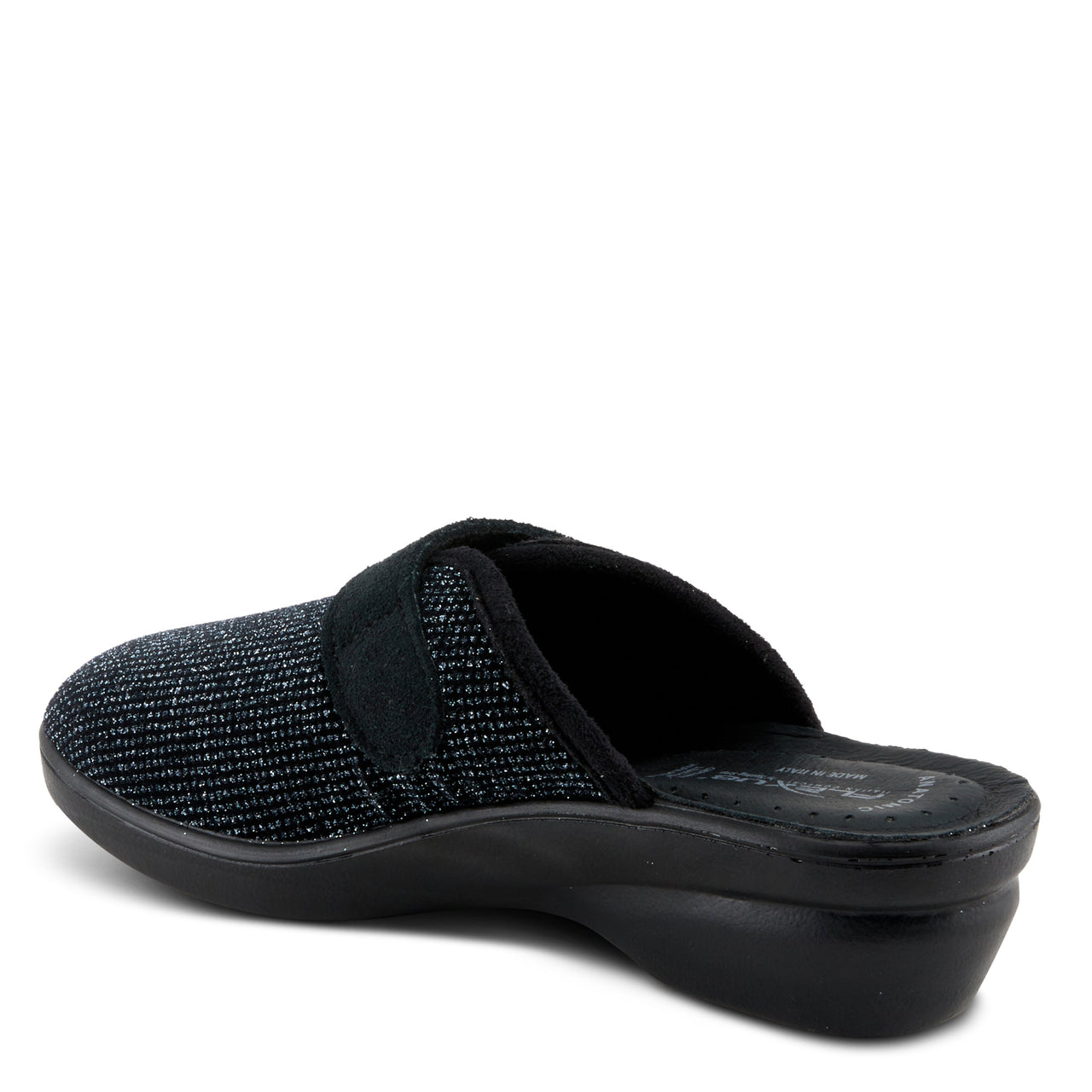 Shimmering silver FLEXUS MERULA-SPARKLE SLIPPERS with plush lining and comfortable sole