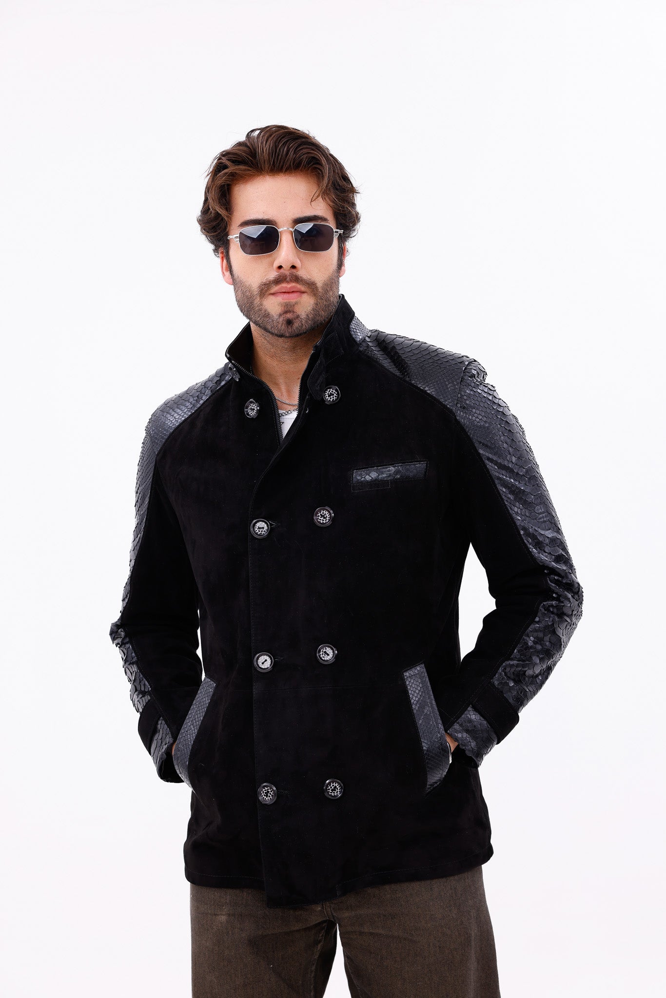 The Ravello Black Pythn Leather Men Jacket