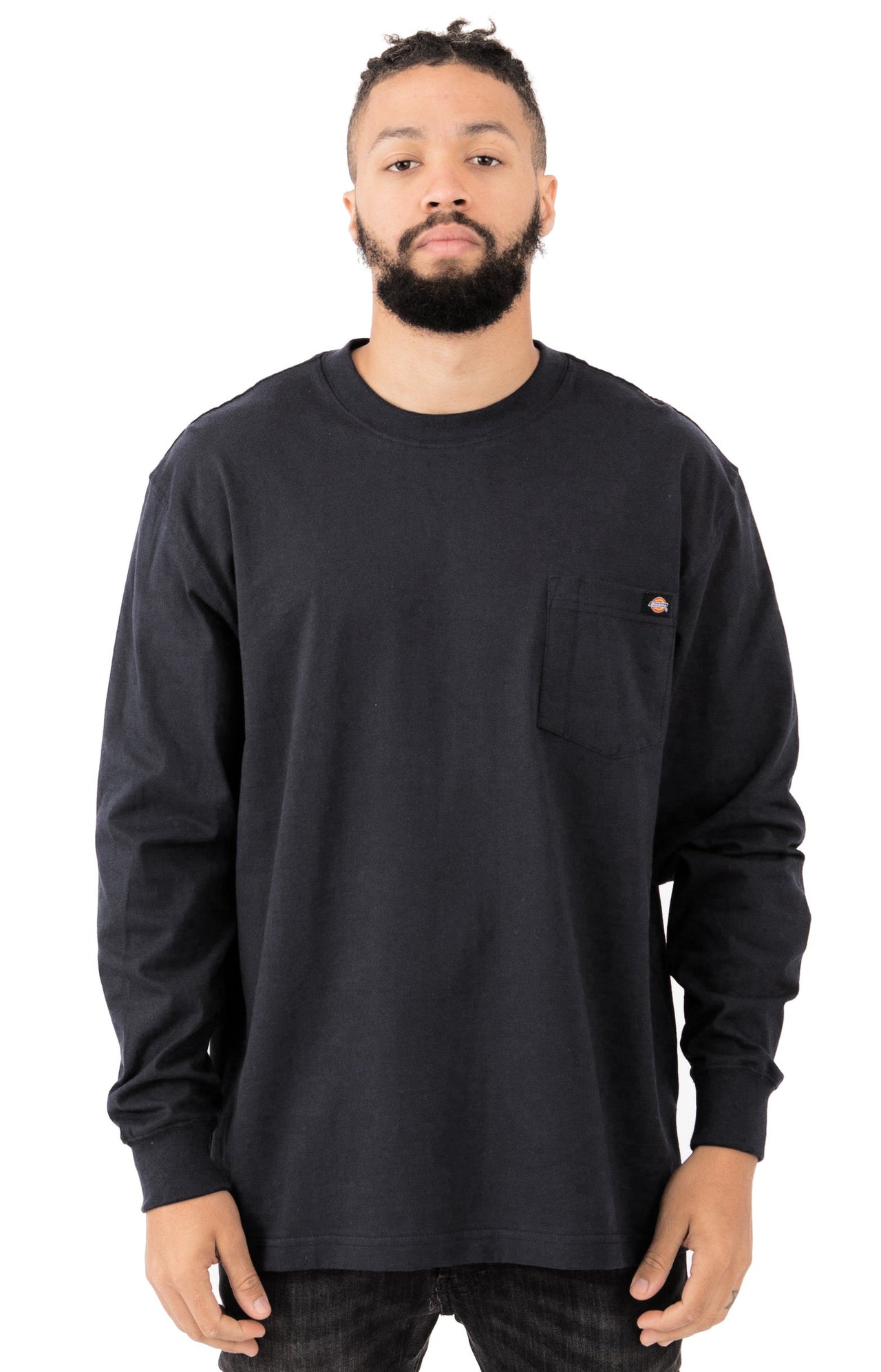 Black long sleeve heavyweight crew neck shirt for men's fashion