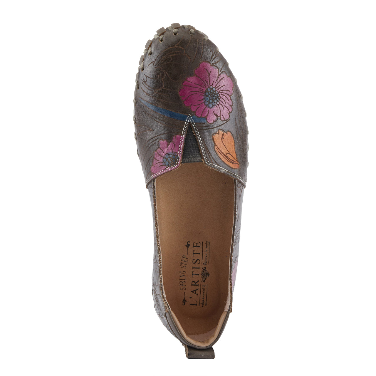 L'ARTISTE MODESTY SHOES featuring colorful hand-painted leather and adjustable hook-and-loop strap