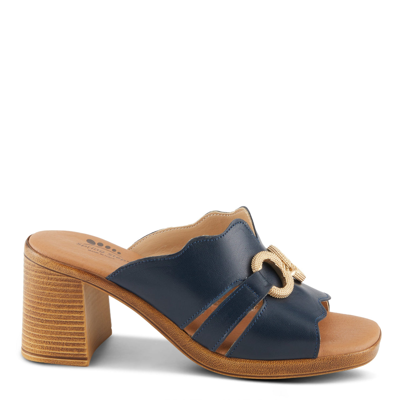  Sophisticated Spring Step Modica Sandals in charcoal leather with stacked heels