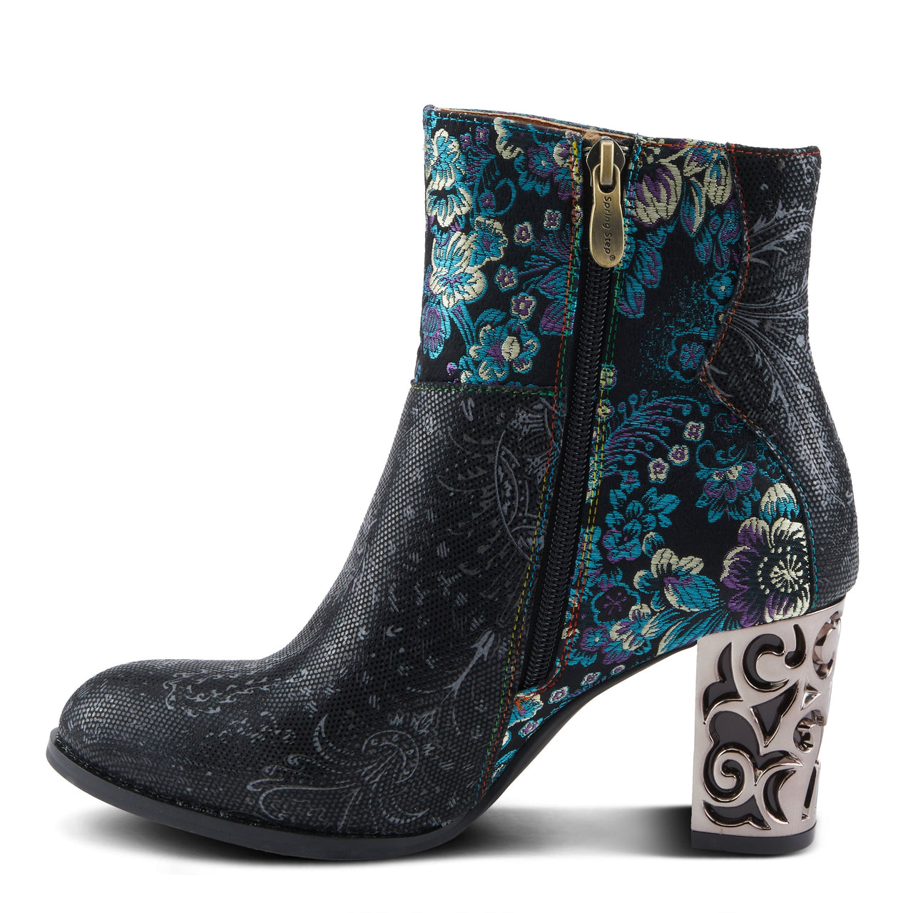 Pair of hand-painted leather L'Artiste Monet boots with vibrant floral design