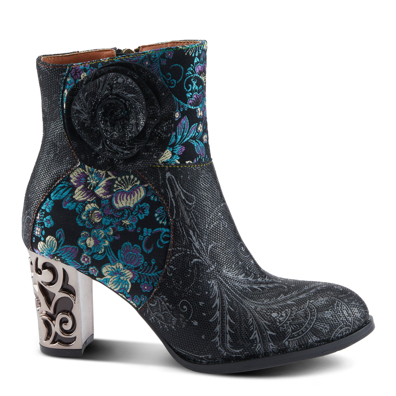 Close-up of the intricate floral design on L'ARTISTE MONET BOOTS