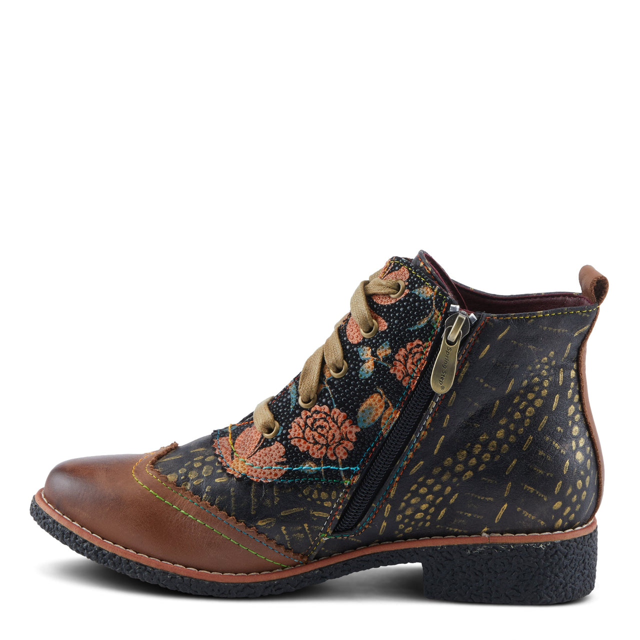 L'ARTISTE MUGGIANAHI BOOTIES in Red Leather with Hand-Painted Floral Design