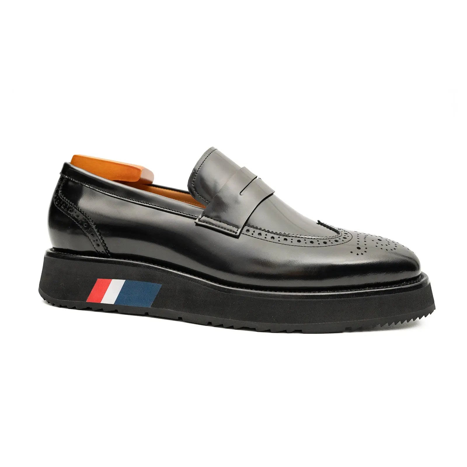 Hand Patinated Platform Loafers Men's Calf Leather Black