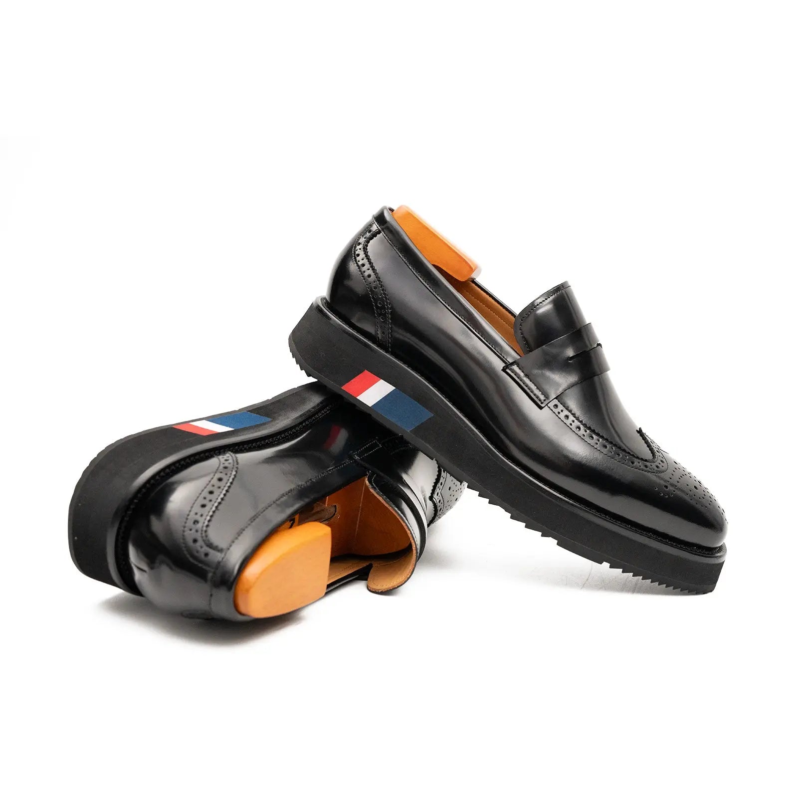 Hand Patinated Platform Loafers Men's Calf Leather Black