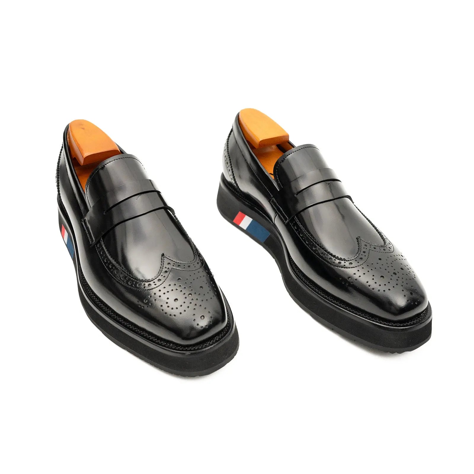 Hand Patinated Platform Loafers Men's Calf Leather Black